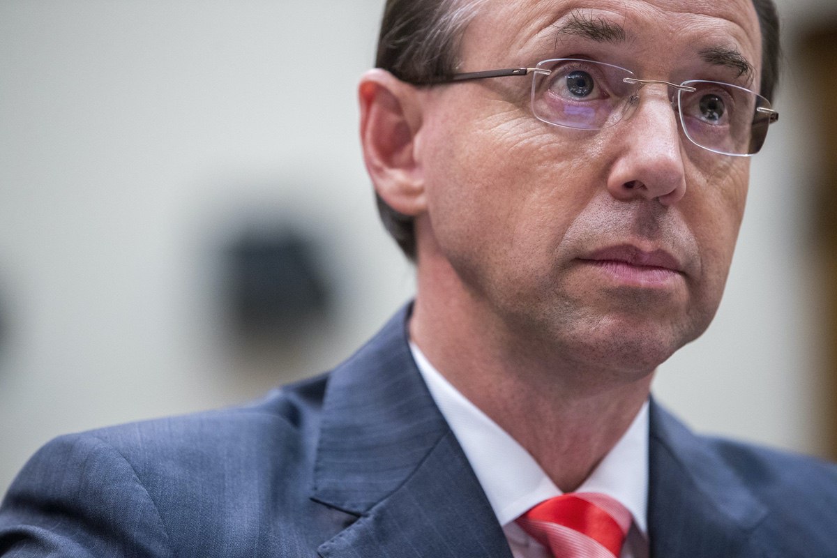 Deputy Attorney General Rod Rosenstein appears at a House Judiciary Committee hearing on Capitol Hill in Washington, Thursday, June 28, 2018, on Justice Department and FBI actions around the 2016 presidential election. (AP Photo/Andrew Harnik)