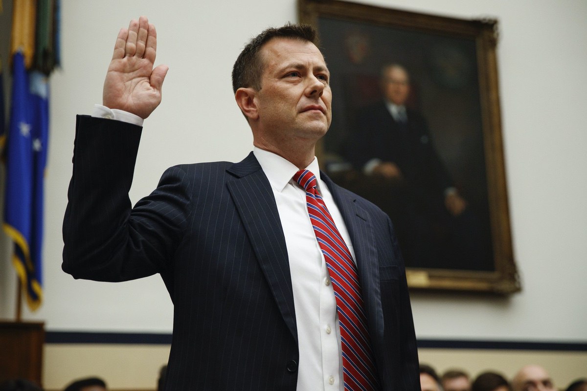 FBI Deputy Assistant Director Peter Strzok is sworn in before the House Committees on the Judiciary and Oversight and Government Reform during a hearing on “Oversight of FBI and DOJ Actions Surrounding the 2016 Election," on Capitol Hill, Thursday, July 12, 2018, in Washington. (AP Photo/Evan Vucci)