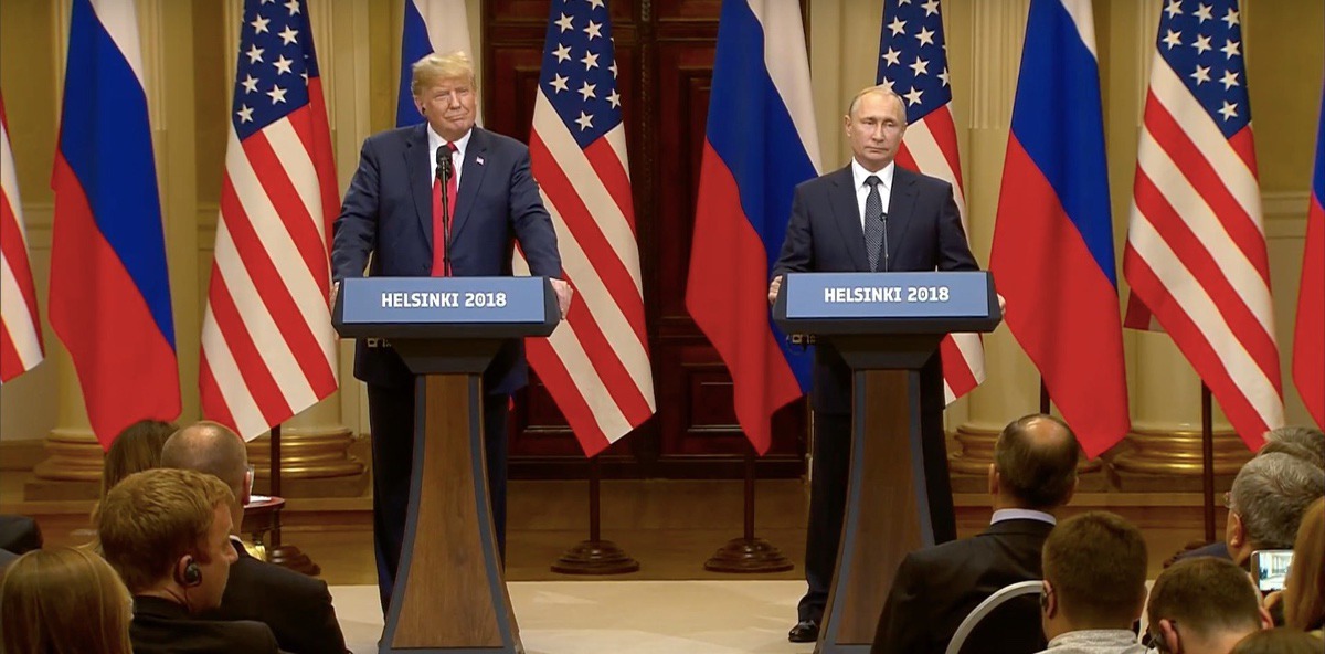US President Donald Trump And Russian President Vladimir Putin holding a press conference after their one-on-one meeting in Helsinki, Finland