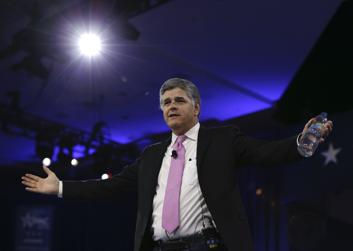 Sean Hannity of Fox News arrives in National Harbor- March 4, 2016 (AP Photo/Carolyn Kaster)