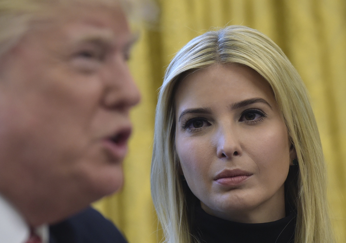 Ivanka Trump and her father President Donald Trump in the Oval Office of the White House—Monday, April 24, 2017 (AP Photo/Susan Walsh)