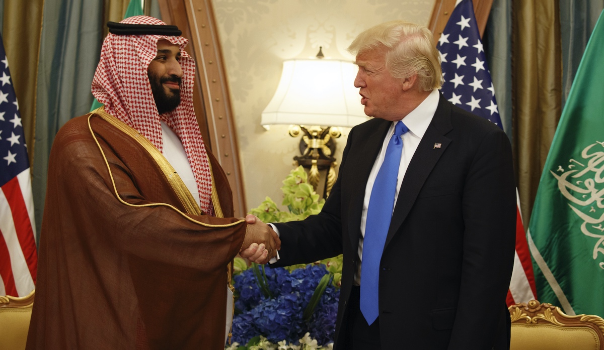 President Donald Trump shakes hands with then-Saudi Deputy Crown Prince and Defense Minister Mohammed bin Salman during a bilateral meeting, in Riyadh - Saturday, May 20, 2017 (AP Photo/Evan Vucci, File)