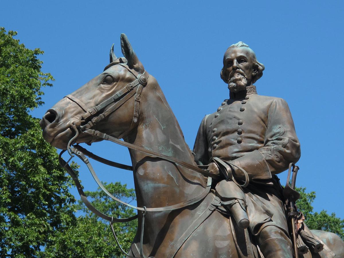 A statue of Confederate Gen. Nathan Bedford Forrest sits in a park in Memphis, Tenn. Aug. 18, 2017, file photo, (AP Photo/Adrian Sainz, File)