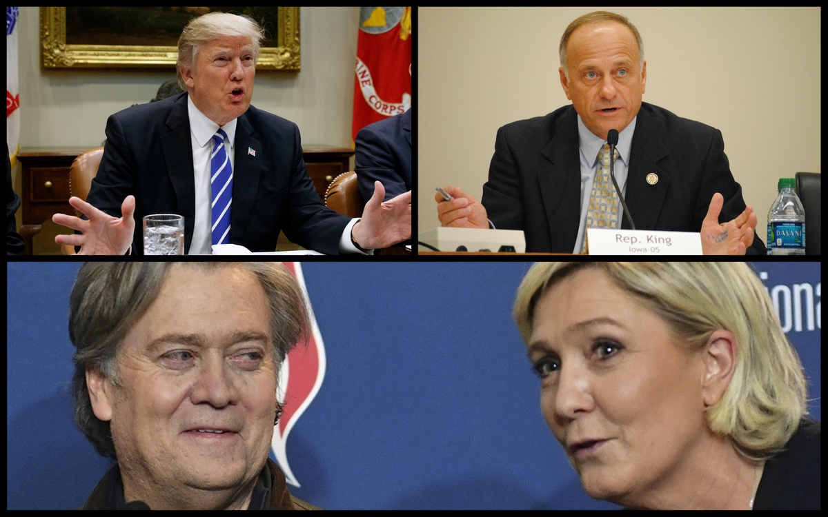 Donald Trump, Steve King, Steve Bannon, and Marine Le Pen (AP).