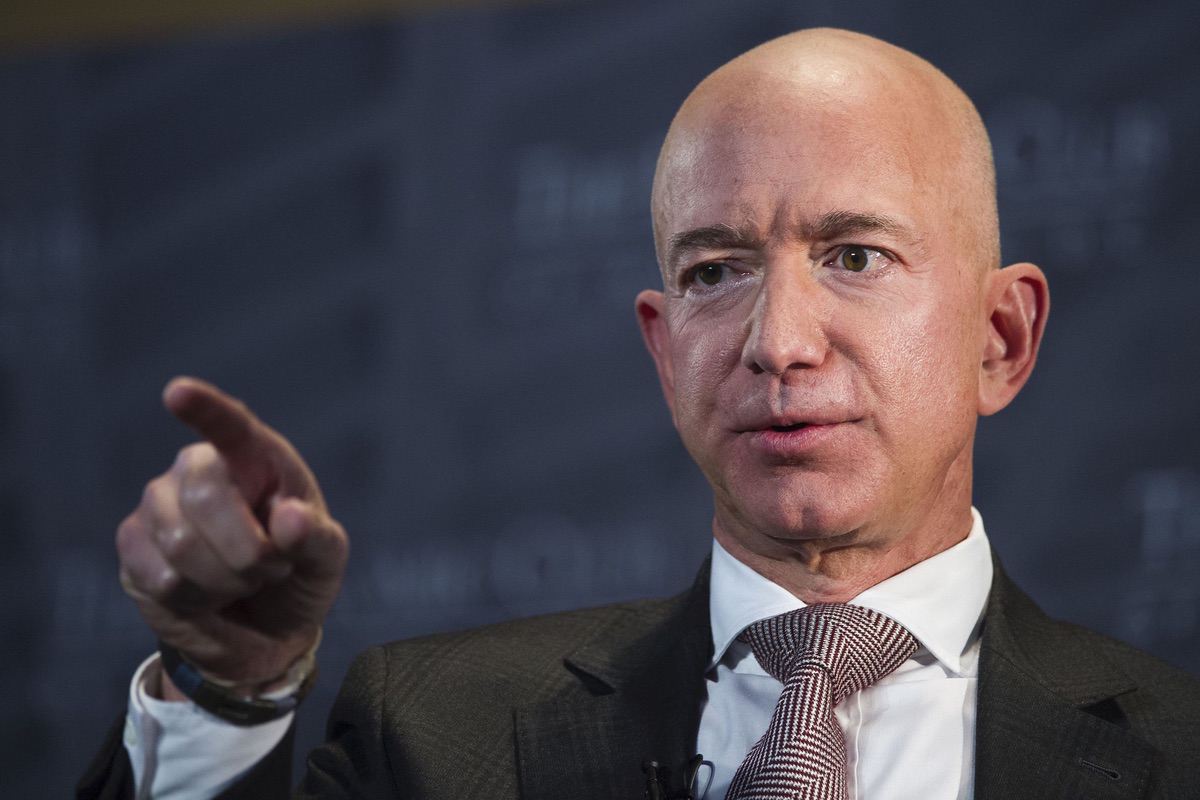 Jeff Bezos, Amazon founder and CEO, speaks at The Economic Club in Washington, Thursday, Sept. 13, 2018. (AP Photo/Cliff Owen)