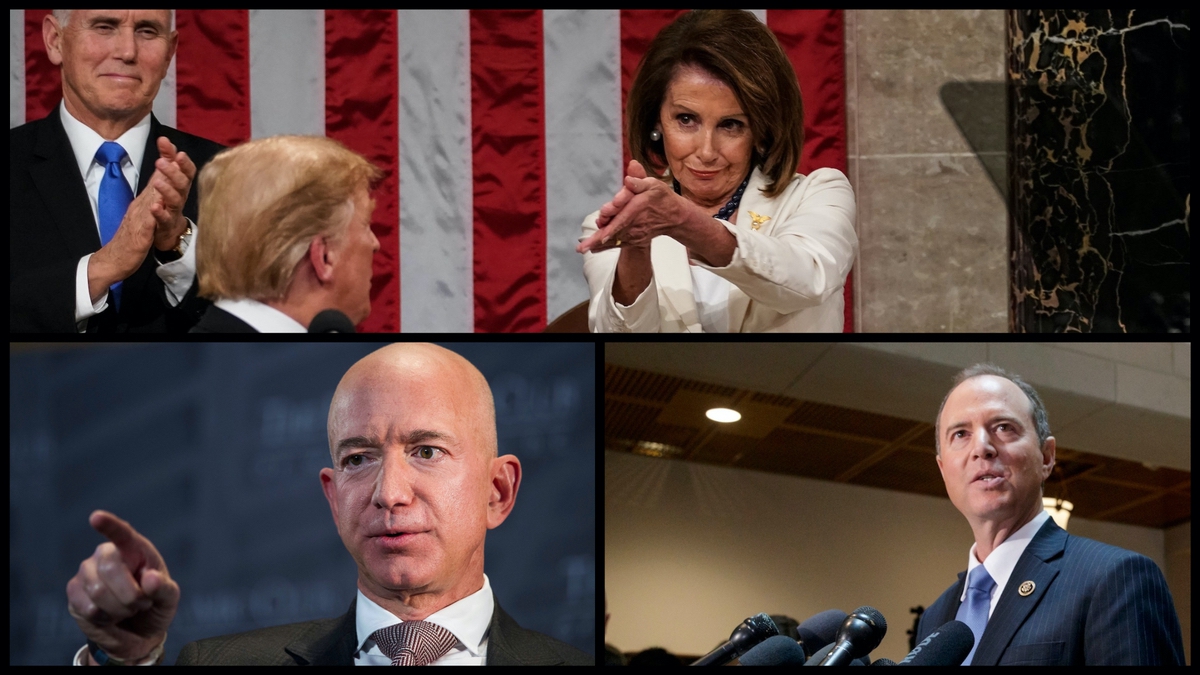 Mike Pence, Donald Trump, Nancy Pelosi, Jeff Bezos, and Adam Schiff (AP)